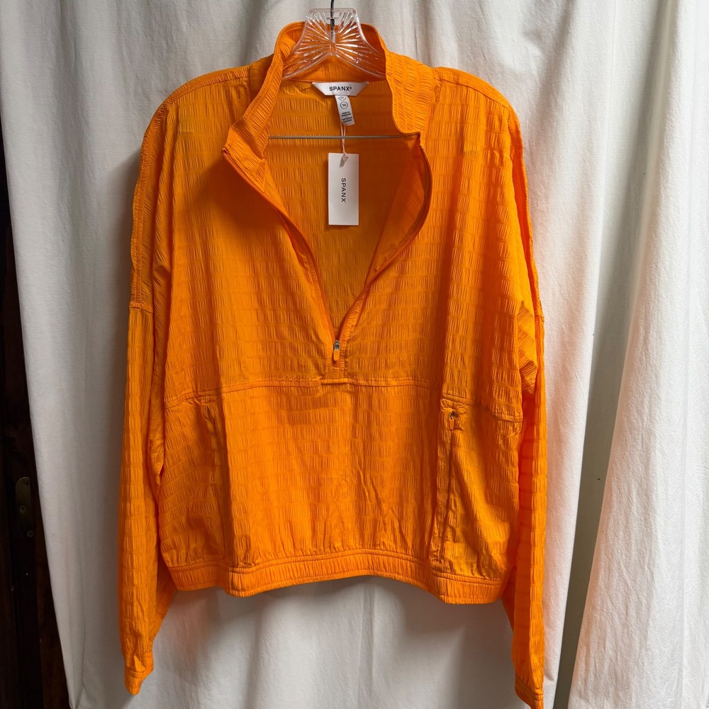 Spanx Women Active Run Jacket Monarch Orange Quarter Zip Pullover 51012R XL NWT